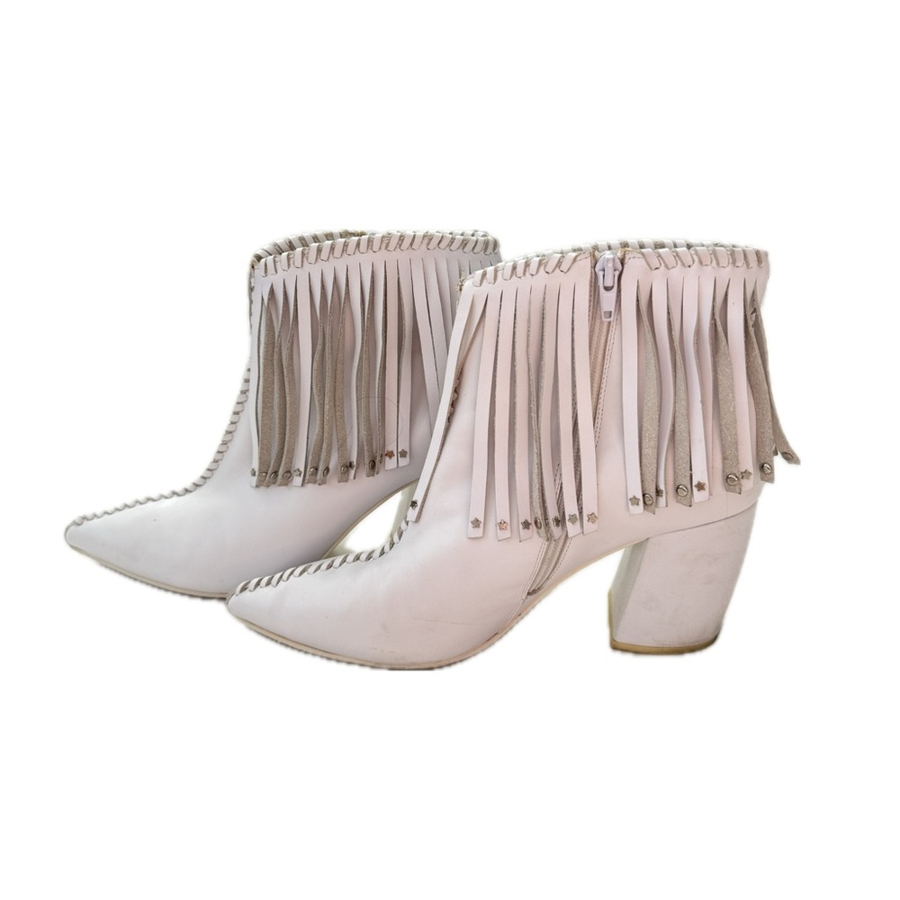 Jeffrey Campbell White Fringe Ankle Booties